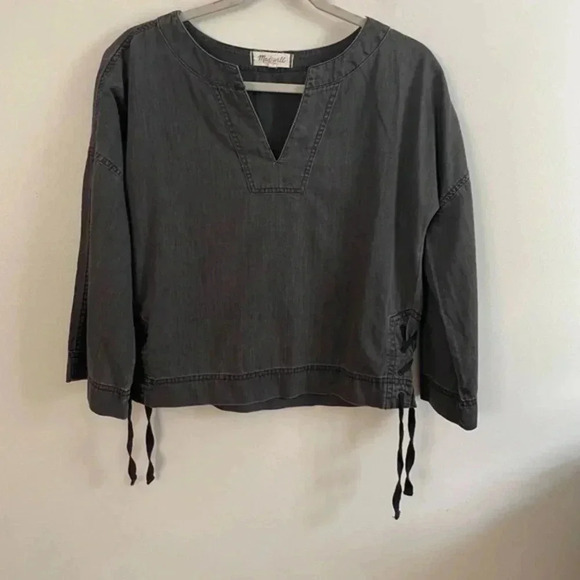 🍁 Madewell Denim Side-Lace Top in Sloan Black XXS - Picture 5 of 10